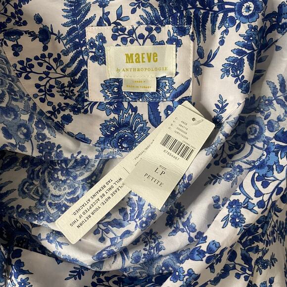 NWT Anthropologie Somerset Maxi in Ivory Blue Fern Floral Tiered Cotton Dress LP - Picture 2 of 6